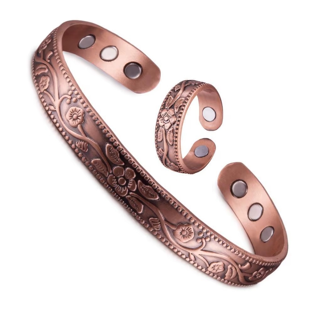 Pulseira Bracelete com Anel Magnético Cor Cobre Casual Unissex em Oferta na Shopee