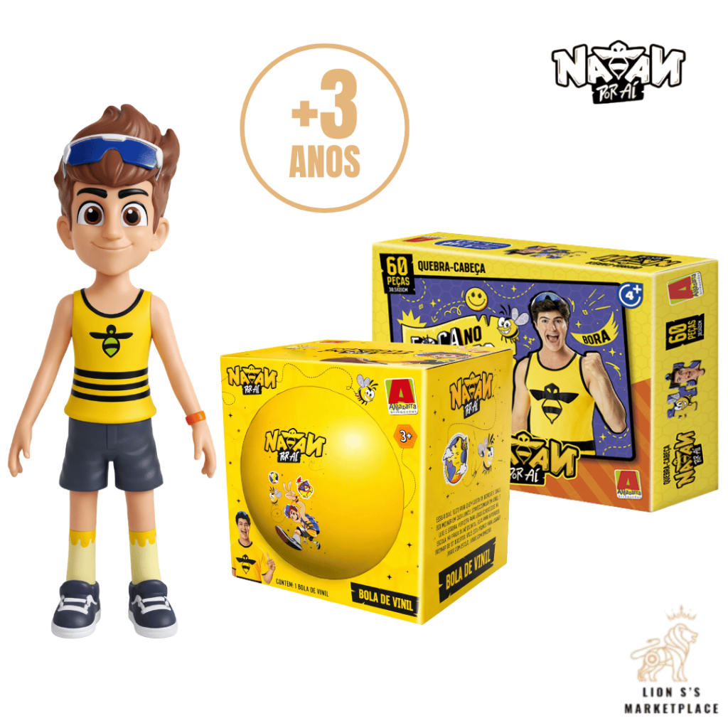 Kit Boneco Natan Por Ai Com Bola e Quebra Cabeça 60 Peças Infantil