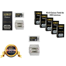 KIT 5 CAIXAS DE LAMINAS LORD BLACK PLATINUM CONTEM 250 LAMINAS INTEIRAS