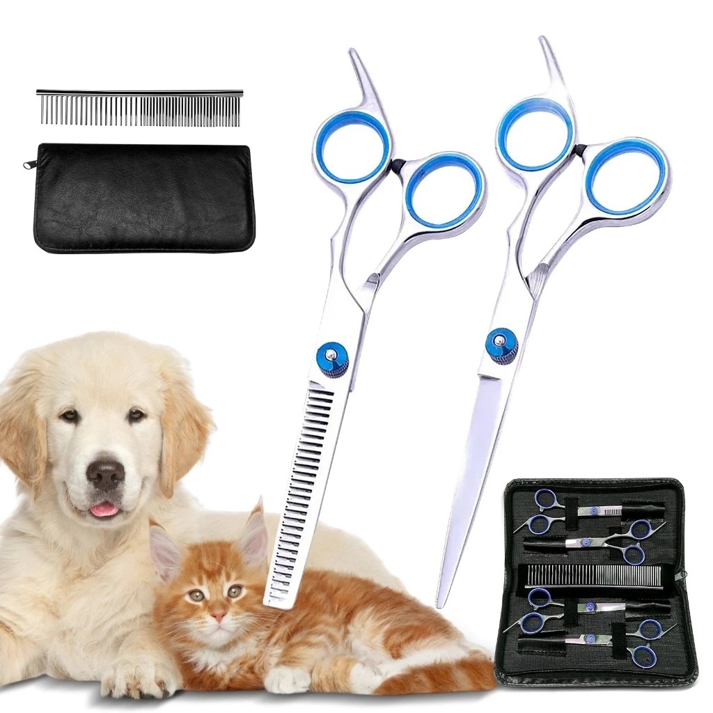 Kit 5 Cão De Aço Inoxidável/pet Tesoura/Curva Para Cima/Afiada Cães/Gatos/Cabelo Corte De/kit De Ferramentas De Animal