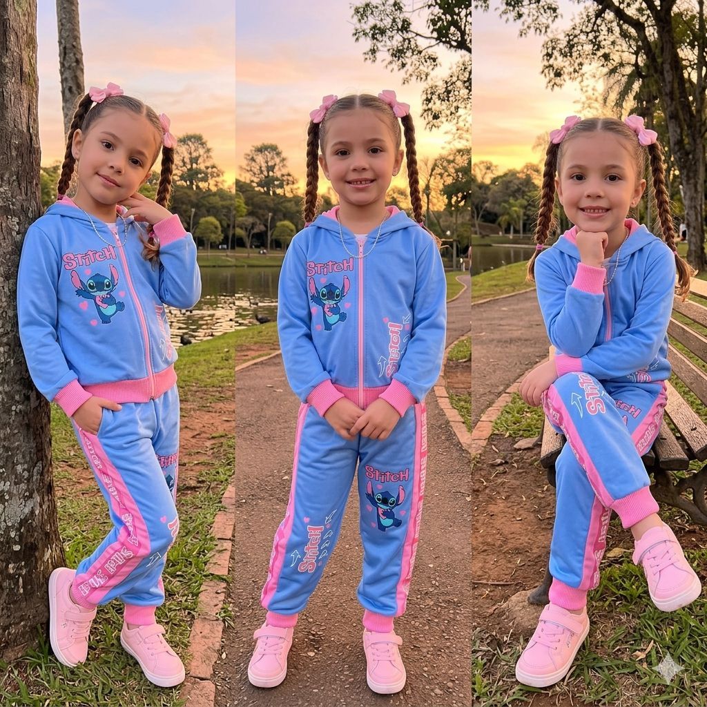 Conjunto Infantil Menina Stitch De Inverno Casaco E Calça Moletinho Moda Blogueirinha 4 ao 14 Anos em Oferta na Shopee