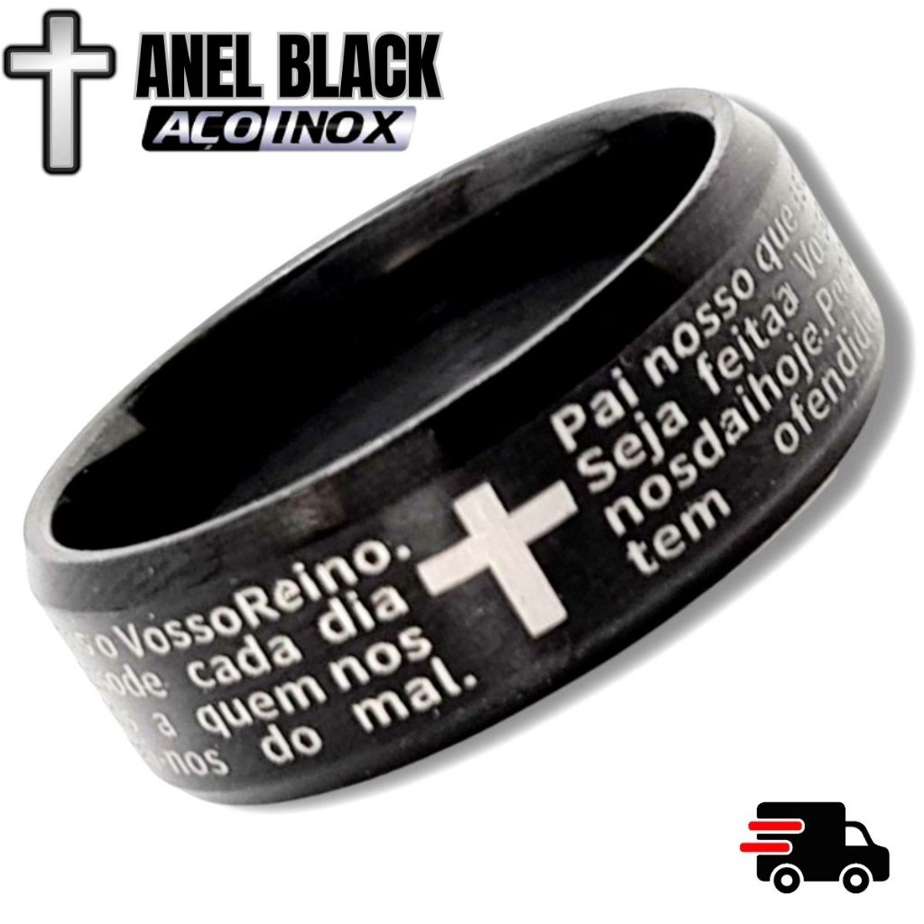 Aliança Pai Nosso 6mm Tradicional Preto Anatomico Reza Luxo