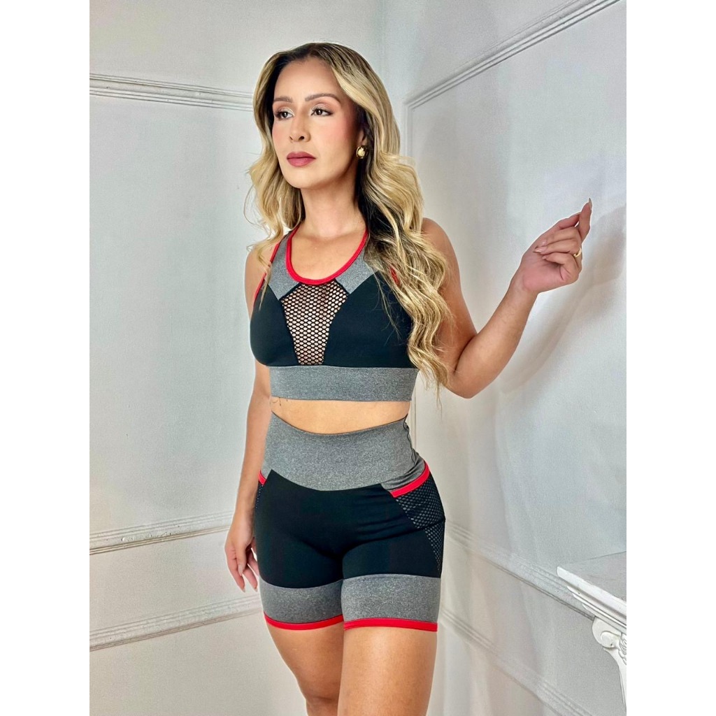 Conjunto Fitness Feminino Suplex Cintura Alta Academia Modeladora Promoção