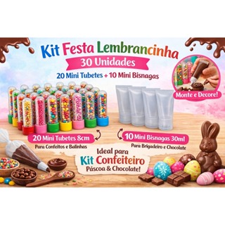 Kit 20 Mini Tubetes 8 cm + 10 Mini Bisnagas Transparente  Kit Confeiteiro Páscoa nini chef em Oferta na Shopee