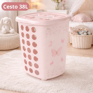 Cesto de Roupa Infantil 38L Tampa Plasútil Baby Organizador Quarto Bebê Safari Verde Borboleta Rosa em Oferta na Shopee