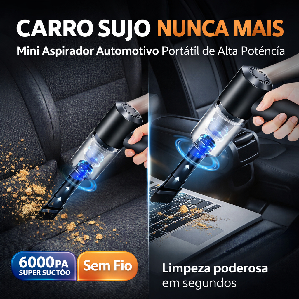 Aspirador Automotivo Portátil Potente Sem Fio Recarregável Mini Aspirador Carro USB Bivolt