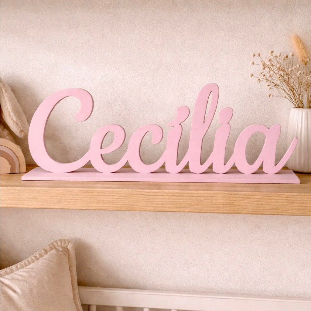 Enfeite Nome Personalizado MDF Decorativo Infantil Estante Prateleira Letra Cursiva