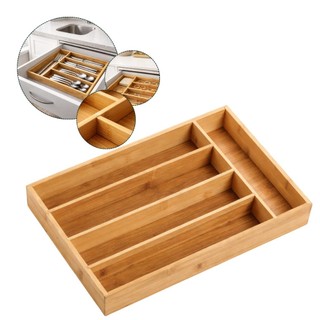 Organizador de Talheres em Bambu para Gaveta 33x25x4,5cm Divisória Portátil Cozinha