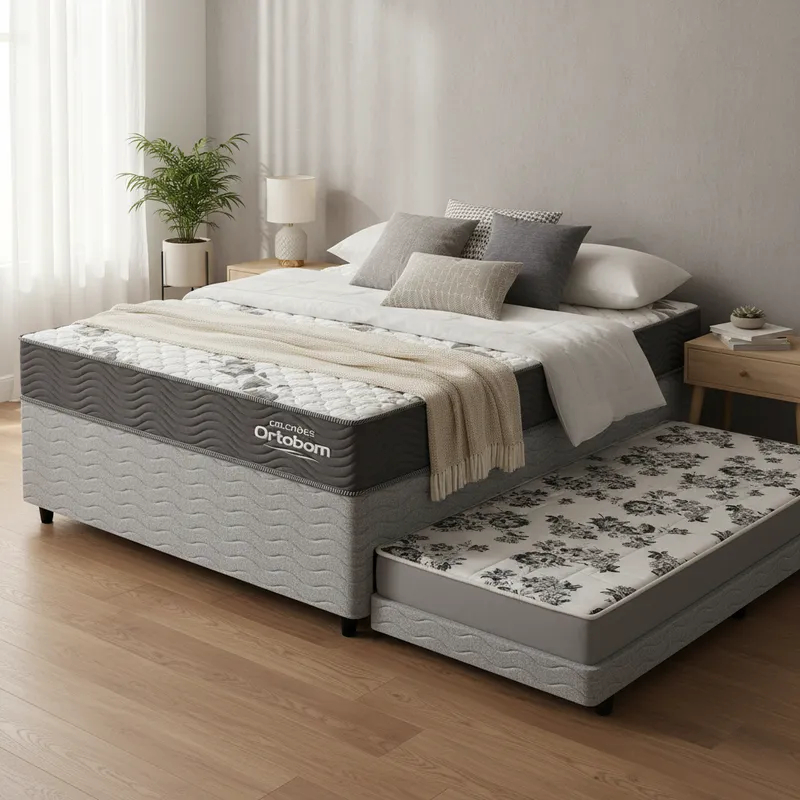 Cama Box com Colchão de Espuma D33  Ortobom Airtech 100 + Auxiliar de Molas Unique Solteiro 88cm
