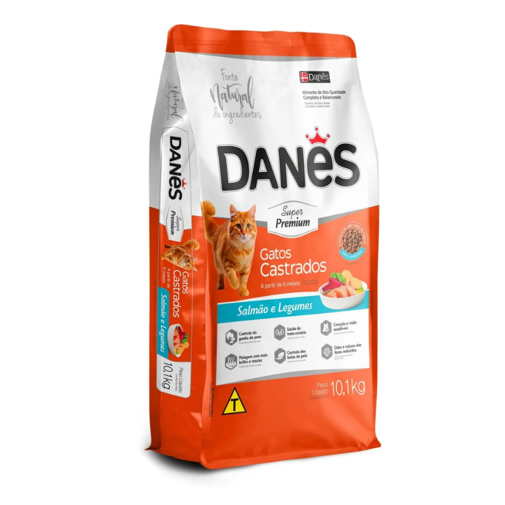 Ração Danês Super Premium Cat Gatos Castrados Adultos Sabor Salmão Alimento Alta Qualidade 10.1KG