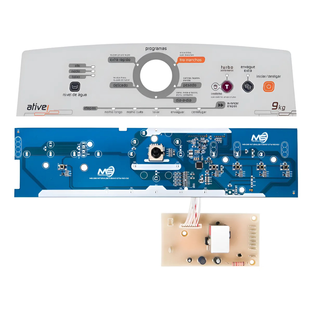 KIT Placa Interface + Placa de Potência compatível Lavadora Brastemp 9KG BWL09 BIVOLT + Painel Decorativo Adesivo