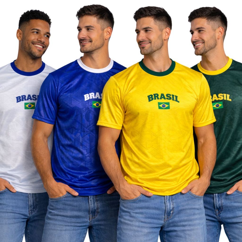 Camiseta Masculina do Brasil Estilosa Premium Verde Amarela Azul Branca