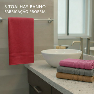 Kit 3 Toalhas Banho Cecília 70x135 cm Algodão Felpuda Macia em Oferta na Shopee