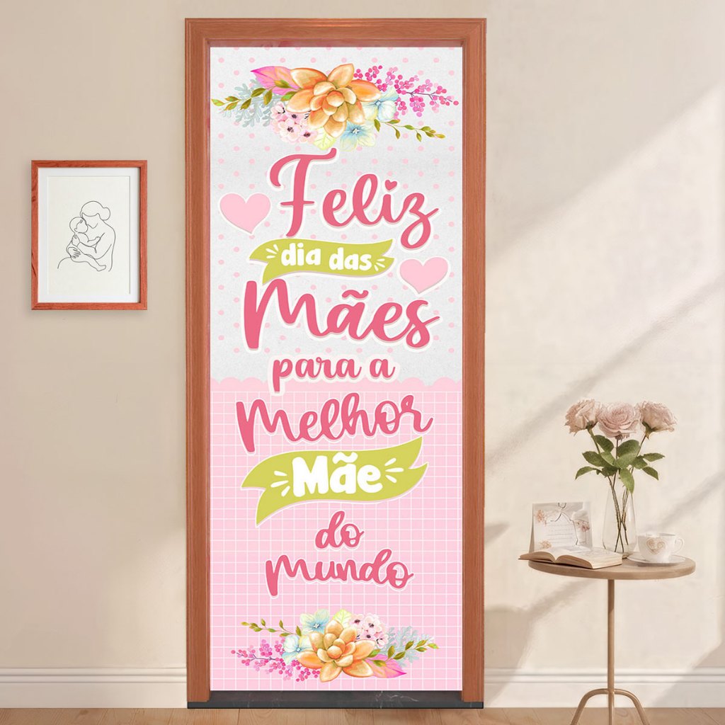 Capa de Porta Decorativo Dia das Mães Em Tecido Veste Porta Sublimado 0,80x2,10m