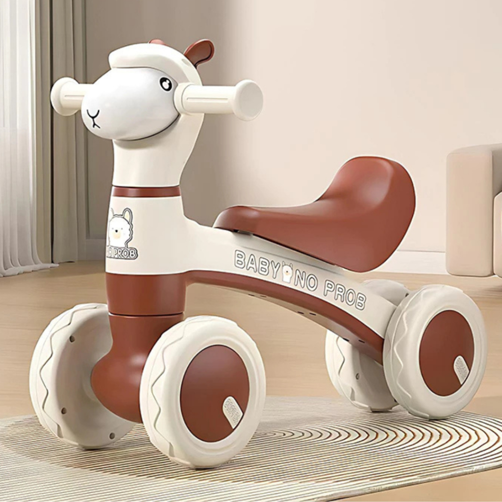 Bicicleta de Equilíbrio Sem Pedal Ovelha Andador 4 Rodas Infantil Bebê Criança