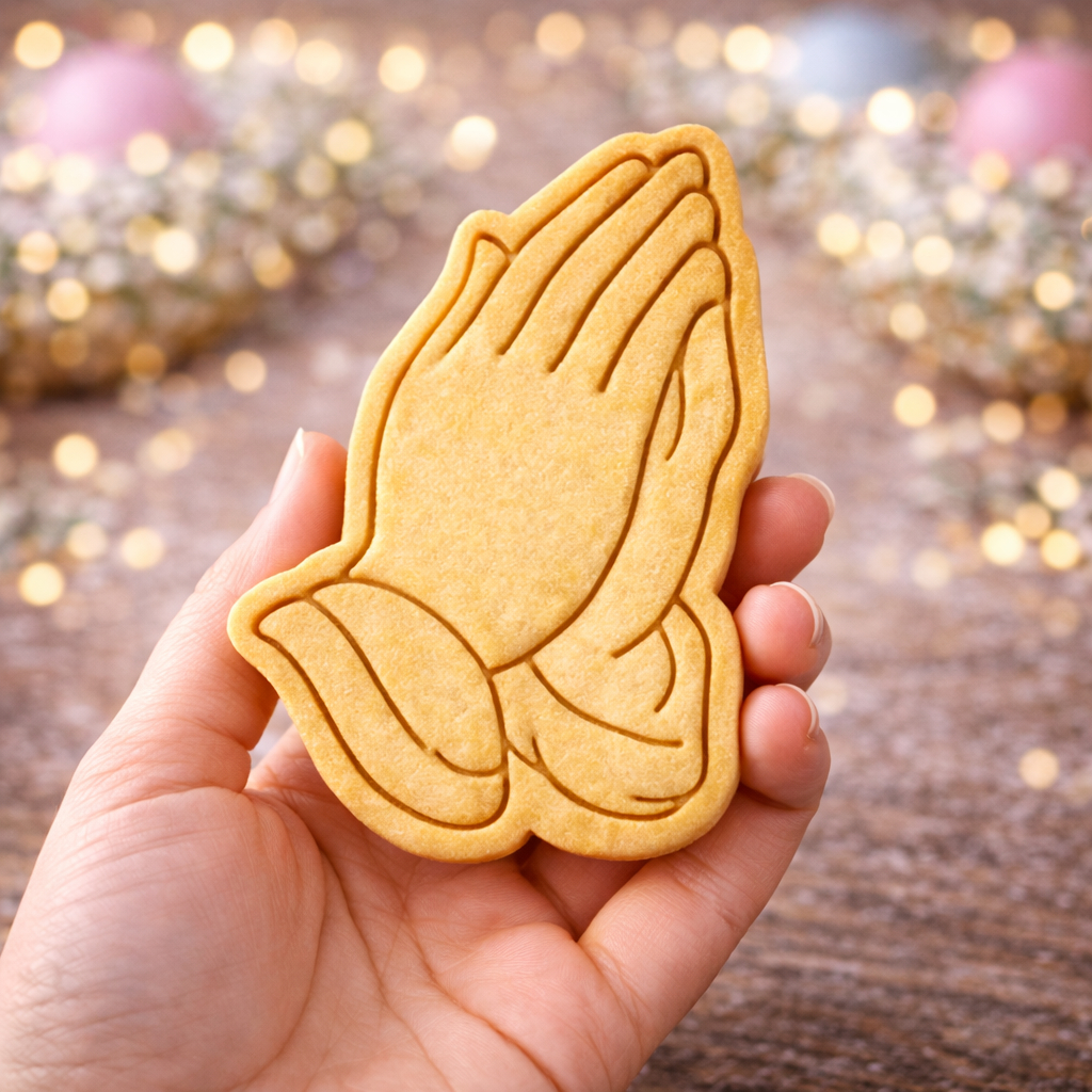 Cortador de Biscoito Mãos Orando Batizado Crisma Primeira Comunhão Cortador Carimbo Pasta Americana Biscuit Bolacha