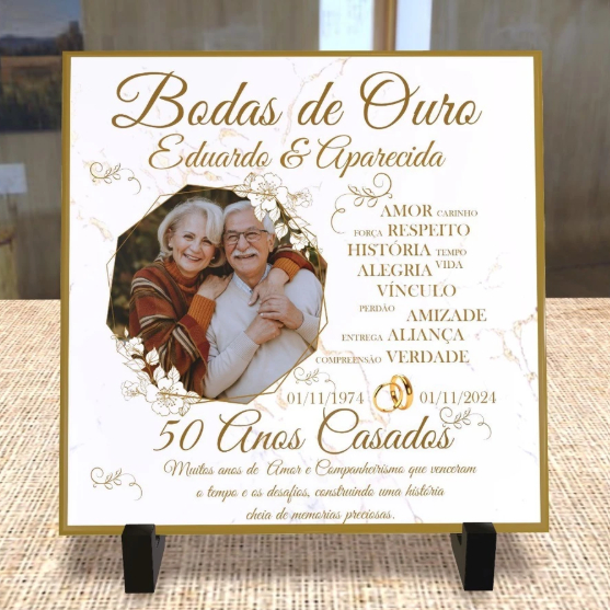 Decoração Bodas de Ouro azulejo personalizado bodas de ouro-50 anos casamento enfeite festa de bodas
