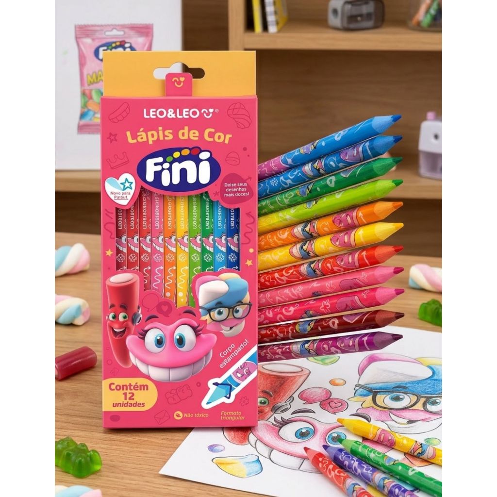 Lapis de Cor 12 cores Estampado Bala Fini