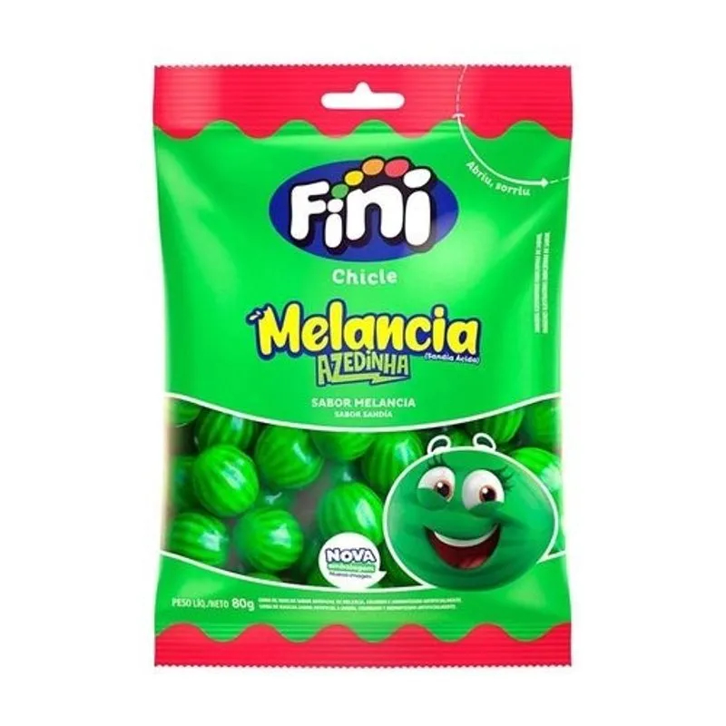 Chicle Fini Melancia Azedinha 80g Kit 2 Unidades Chiclete Ácido Bala Mastigável Sabor Melancia