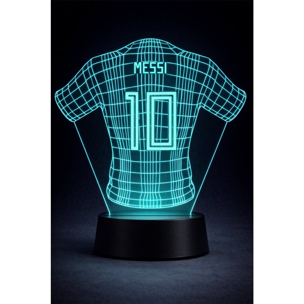 Luminária 3D Messi Camisa 10 Argentina LED Abajur Decoração Quarto Presente para Fã de Futebol