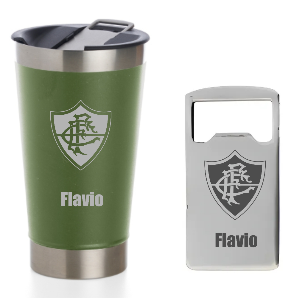Copo Térmico Inox 473 Personalizado Time Fluminense Verde/Vermelho