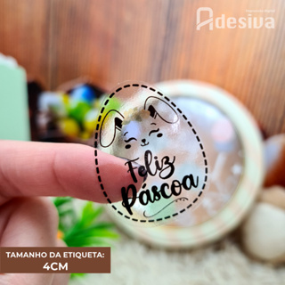 Adesivo Transparente Feliz Páscoa 4cm Coelhinho Etiqueta p/ Embalagem Cone de Chocolate Caixa Kraft em Oferta na Shopee