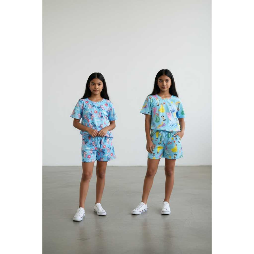 Conjunto Infantil Feminino Estampado Algodão Confortável Camiseta e Short 2 a 10 Anos