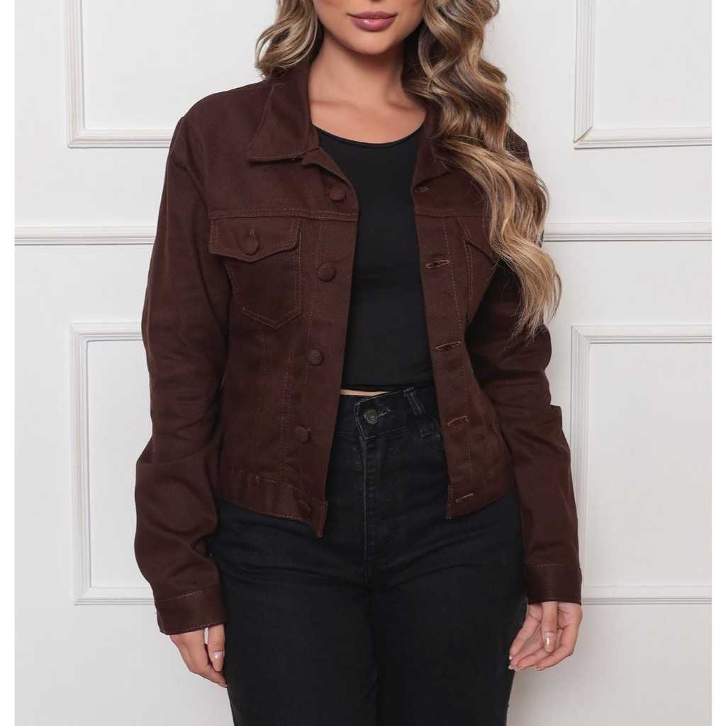 Jaqueta Feminina Marrom de Botão Casual Elegante Moda Inverno