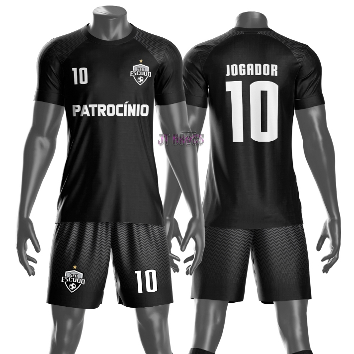 Uniforme jogador futebol amador esportivo camiseta e calção personalizavél nome número escudo mo 115