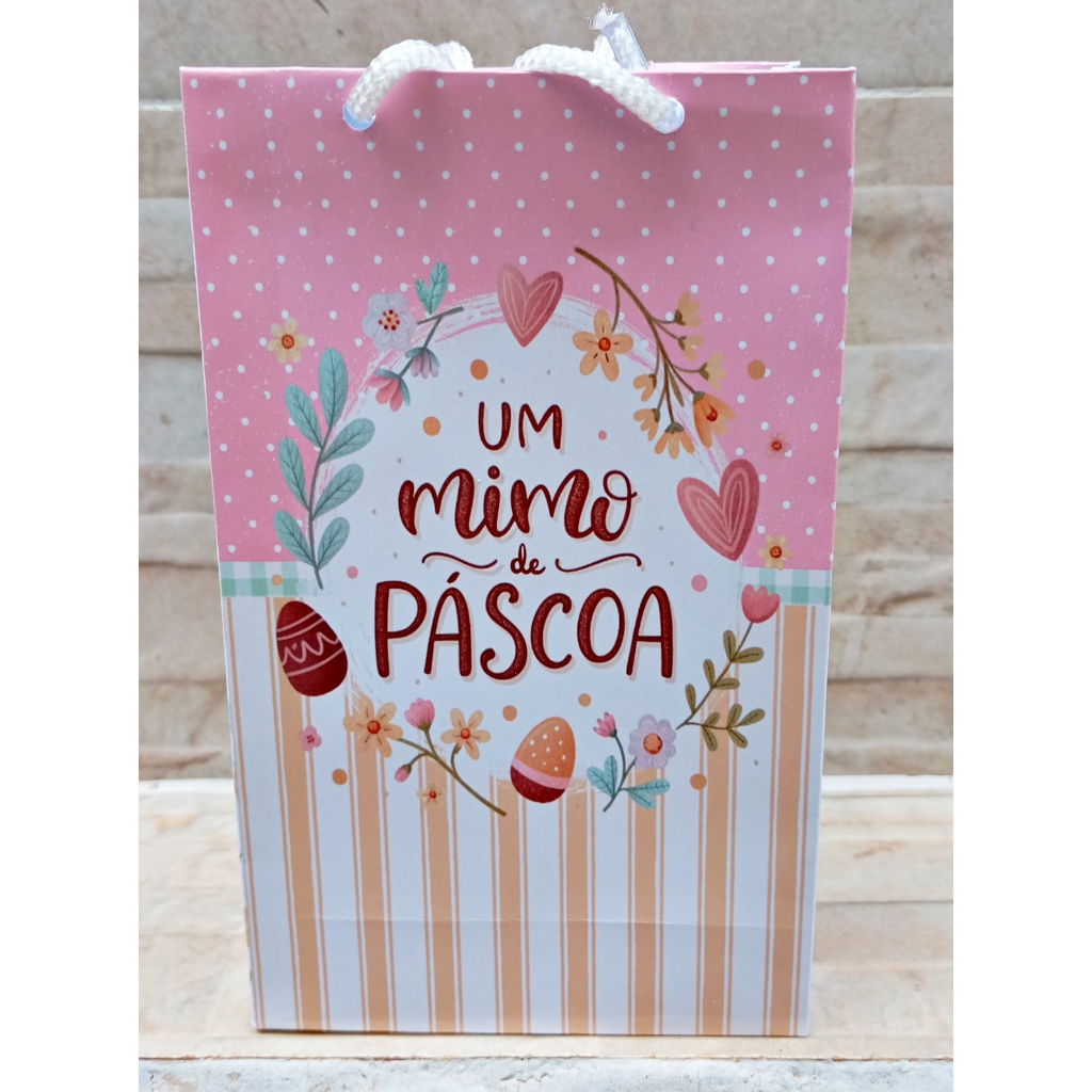 Sacolinha Personalizada DOCE PÁSCOA ROSA para Lembrancinha  Sacola Surpresa, tamanho PP (15,6 x 9,3 x 4,3 cm).