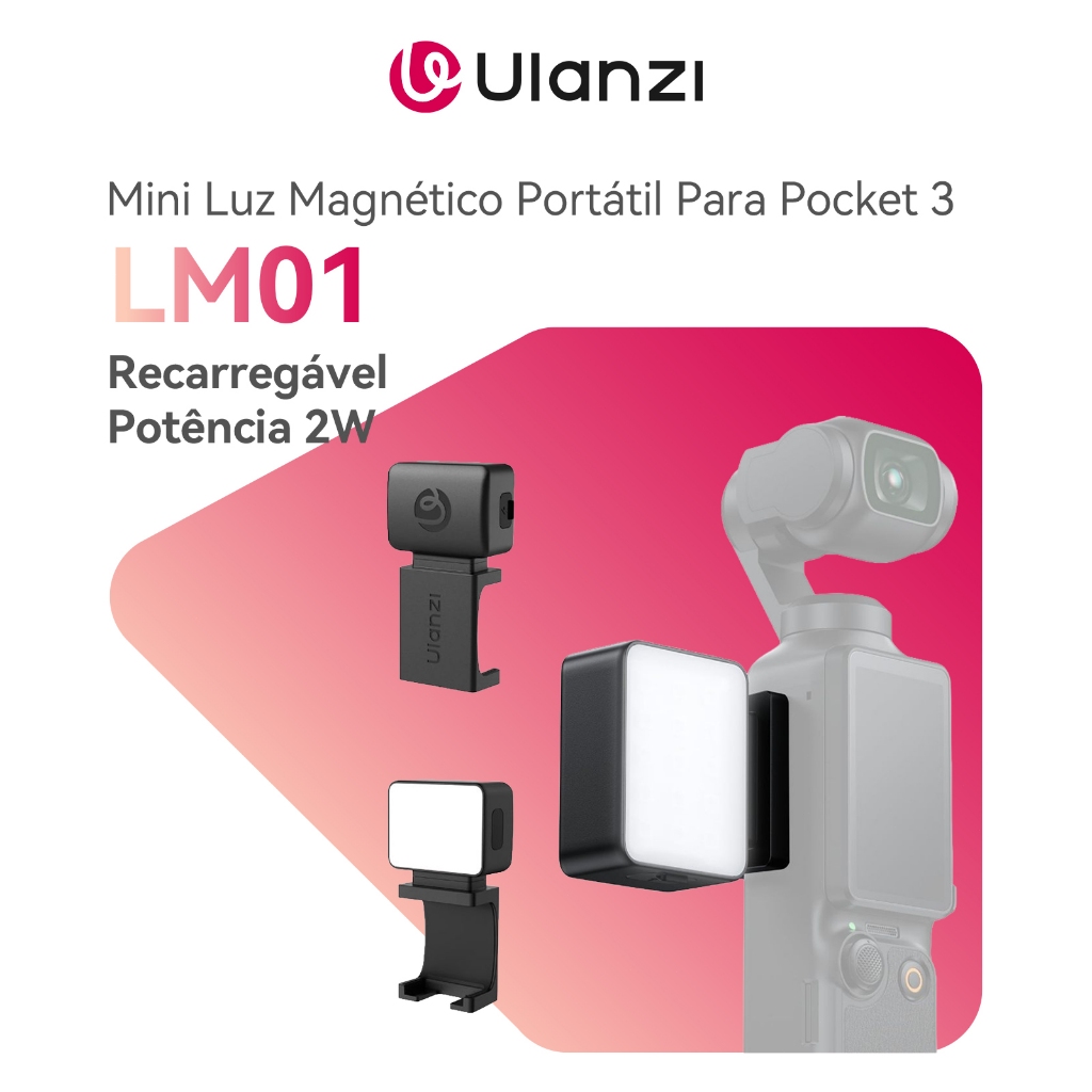 ULANZI LM001 Mini Luz LED Magnética 2W para Osmo Pocket 3, 5800K, CRI95+, USB-C, IPX4 em Oferta na Shopee