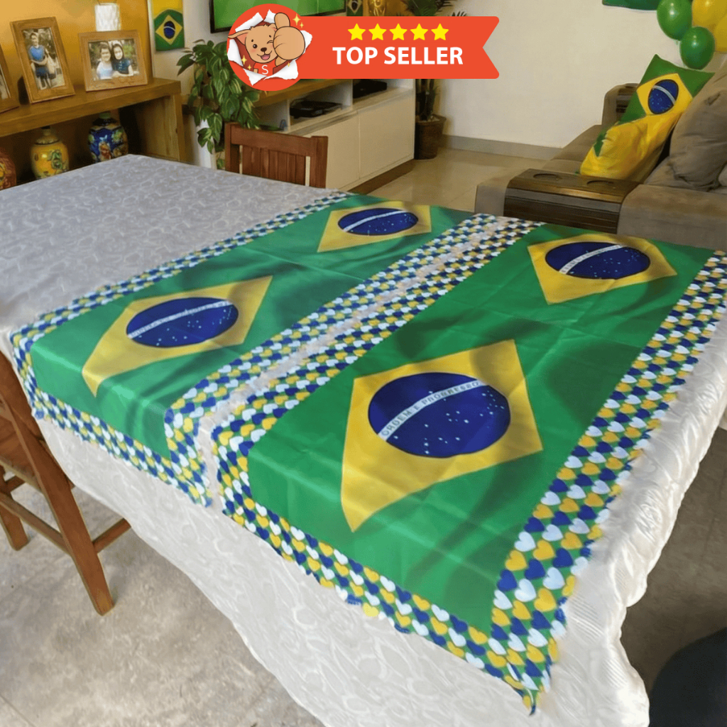 Kit 2 Trilho de Mesa Decoração Brasil Mesa Posta Com Caimento Estampada Copa do Mundo Exclusiva