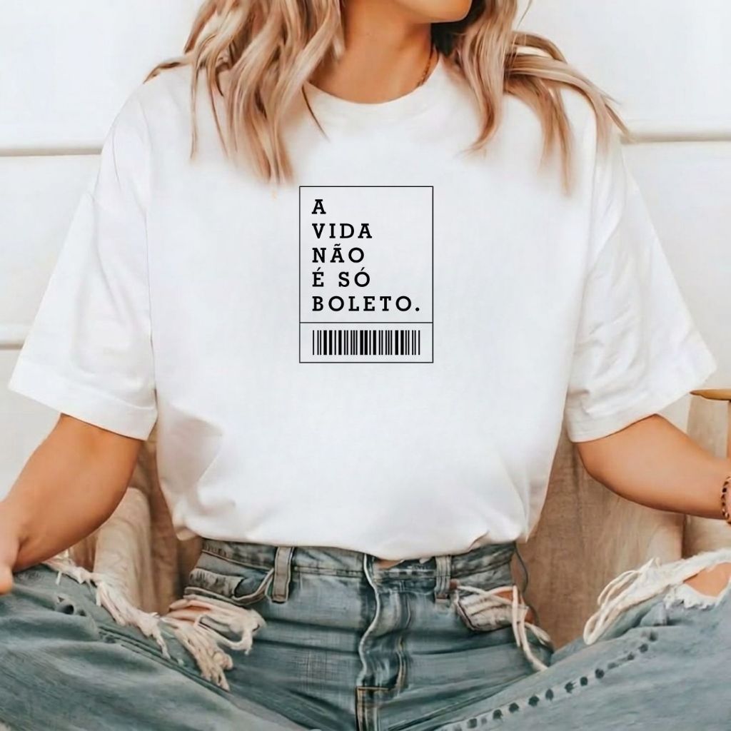 Moda Feminina Camiseta Estampada A Vida Não É Só Boleto  100% Algodão De Manga Curta De Verão Branca Mais Barata