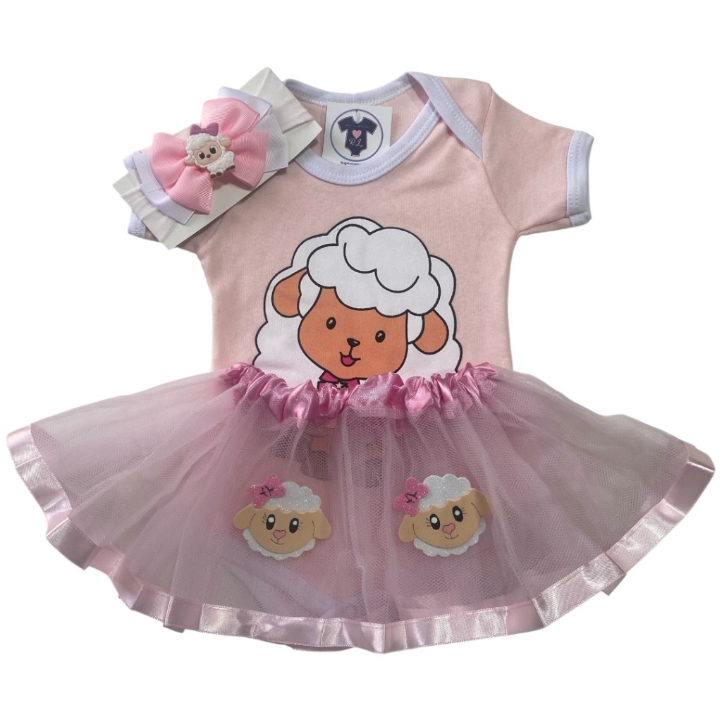 Body Bebe Menina Ovelha+ Acessórios -Temático - Fazendinha