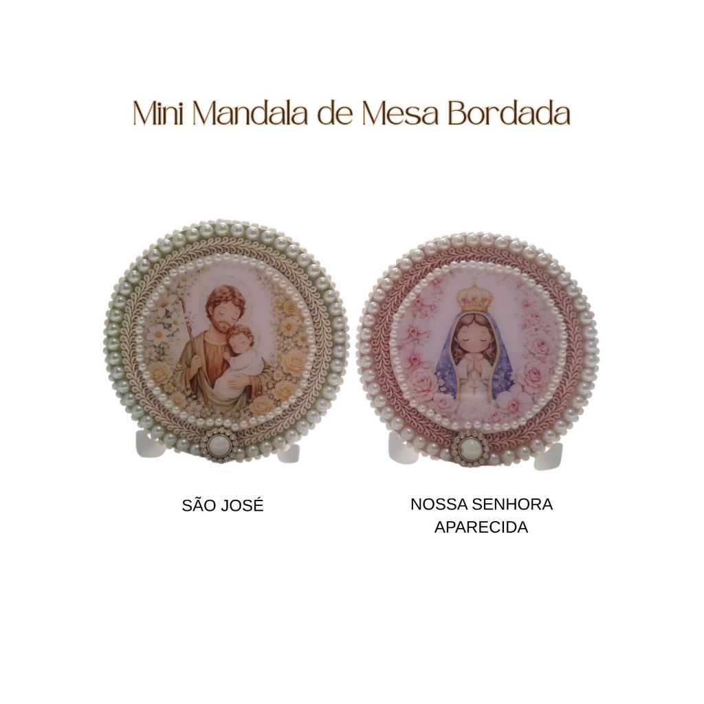 Mini Mandala de Mesa Católica 13,5cm -  São José - Nossa Senhora Aparecida - Adorno Lembrancinha Casamento Batizado
