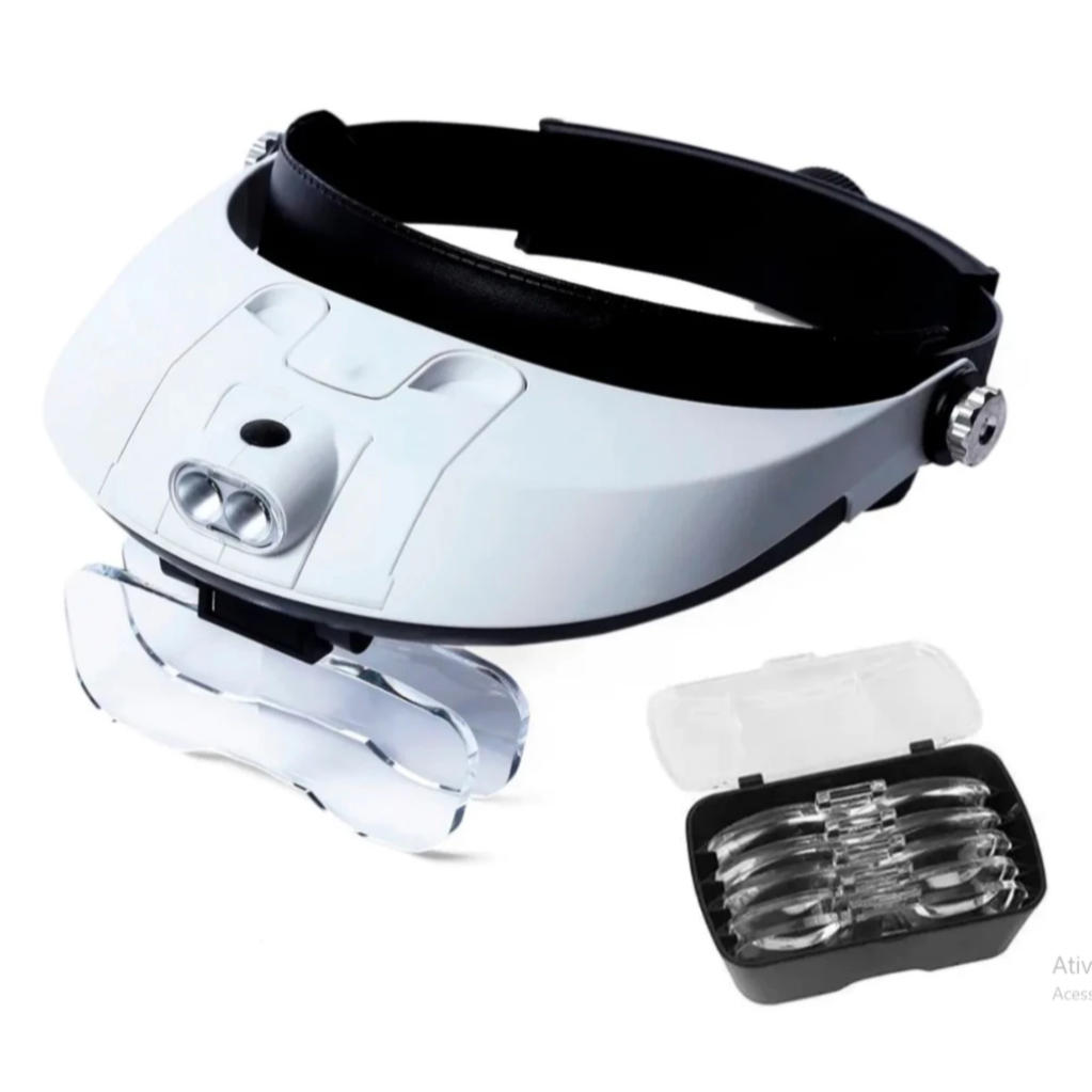 Super Lupa De Cabeça Com Led Profissional 2 Leds + 5 Lentes Aro Ajustável