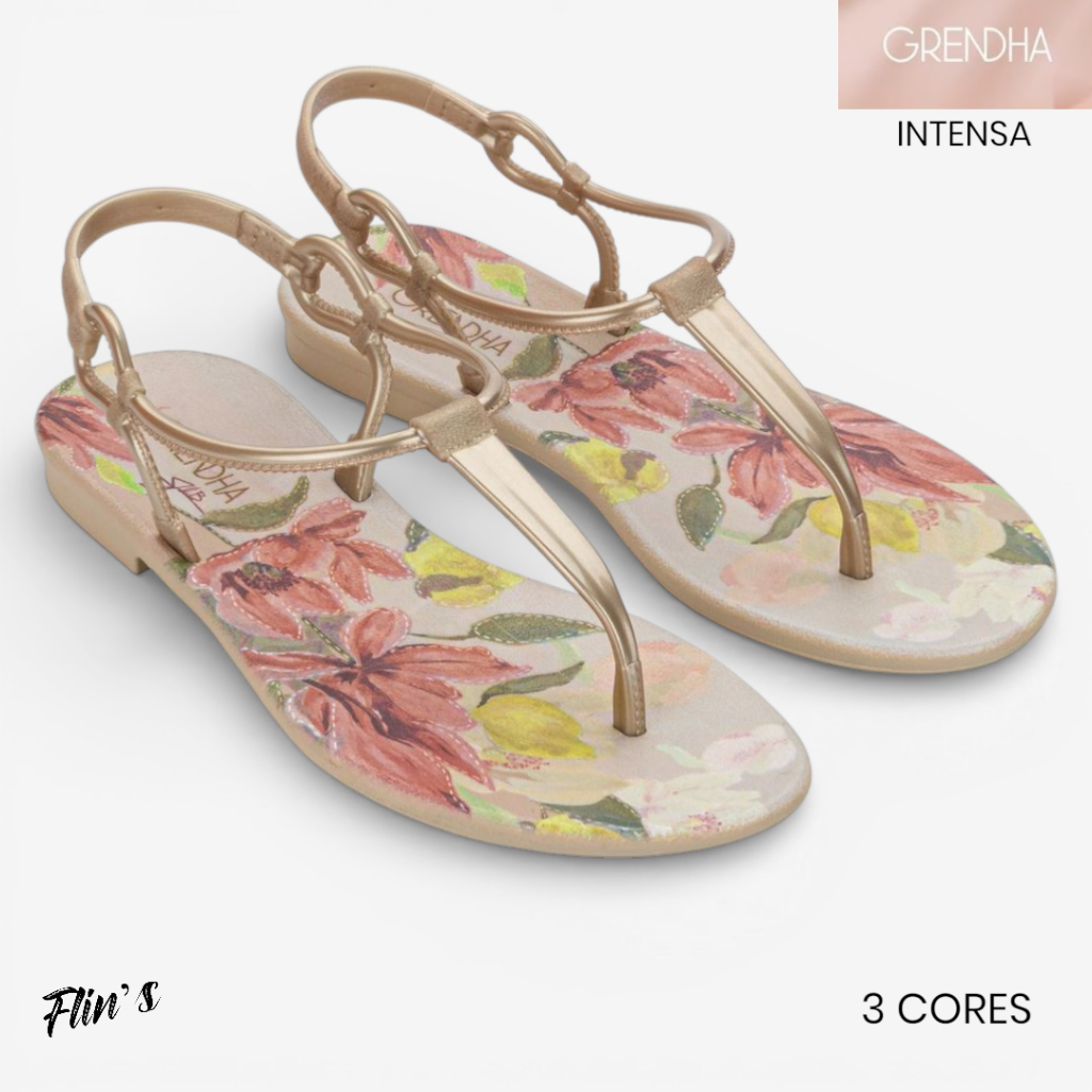 Sandália Feminina Grendha Intensa 19375 Rasteira Floral Confortável Elegante