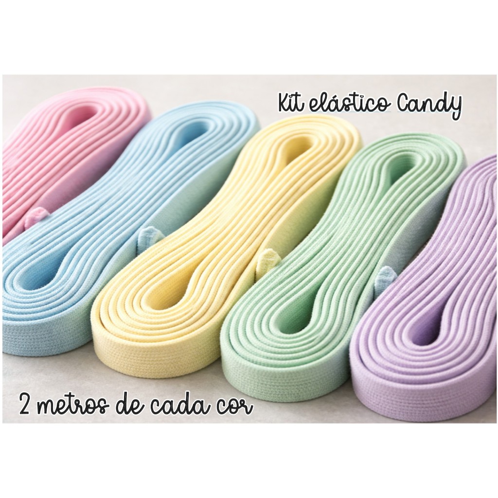 Elástico Chato 7mm Kit de 5 CORES CANDY em Oferta na Shopee