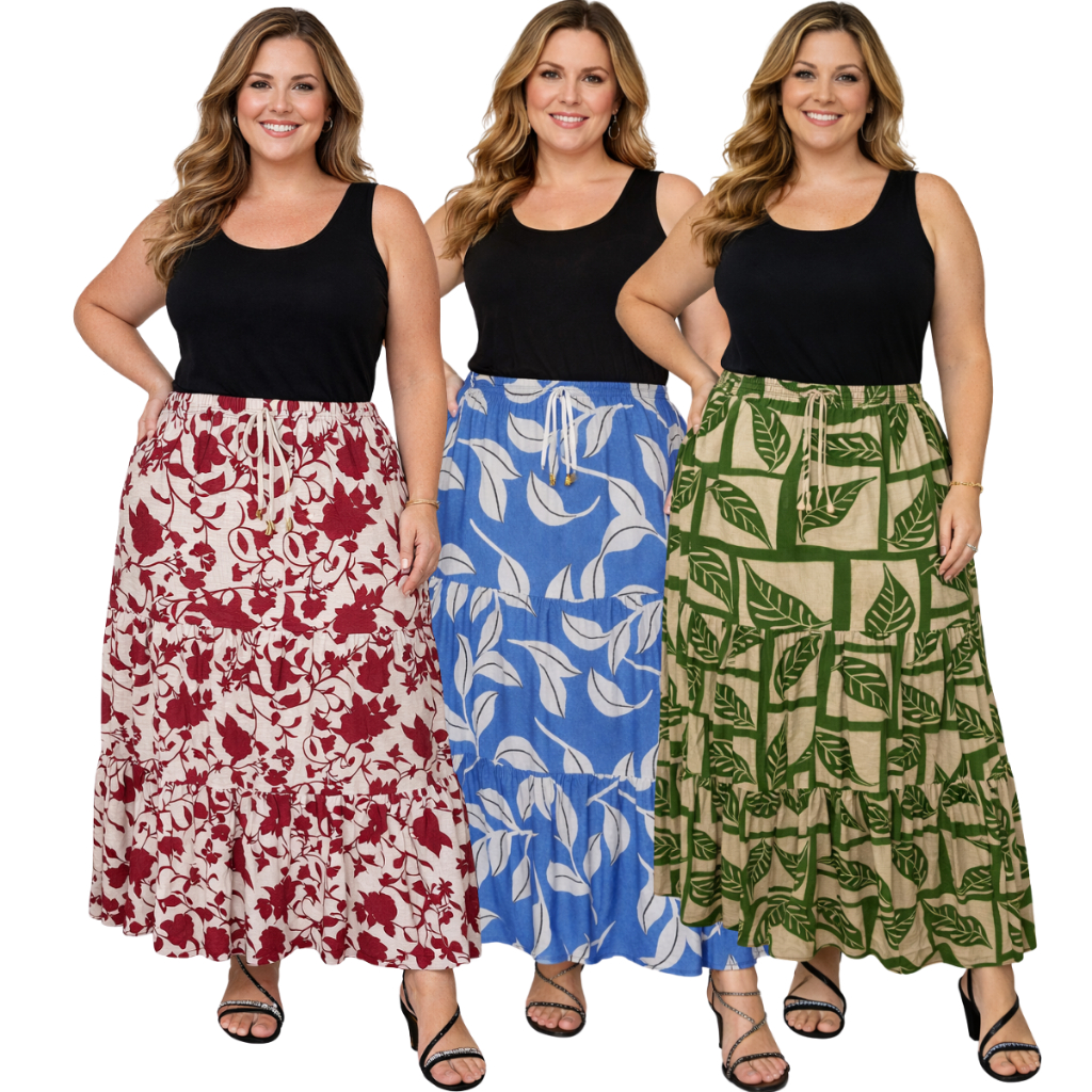 Kit 3  Saias Feminina Longa Babados Camadas Evangélica Senhoras Para Seu Dia a Dia em Oferta na Shopee