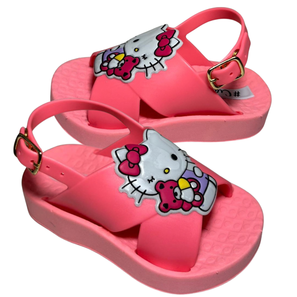 Sandália Infantil Hello Kitty Menina Confortável Leve Antiderrapante Estampado Personagem Rosa