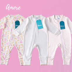 Kit 3 Macacões Bebê Safarizinhas Amore Vira Pe com Ziper 100% Algodão