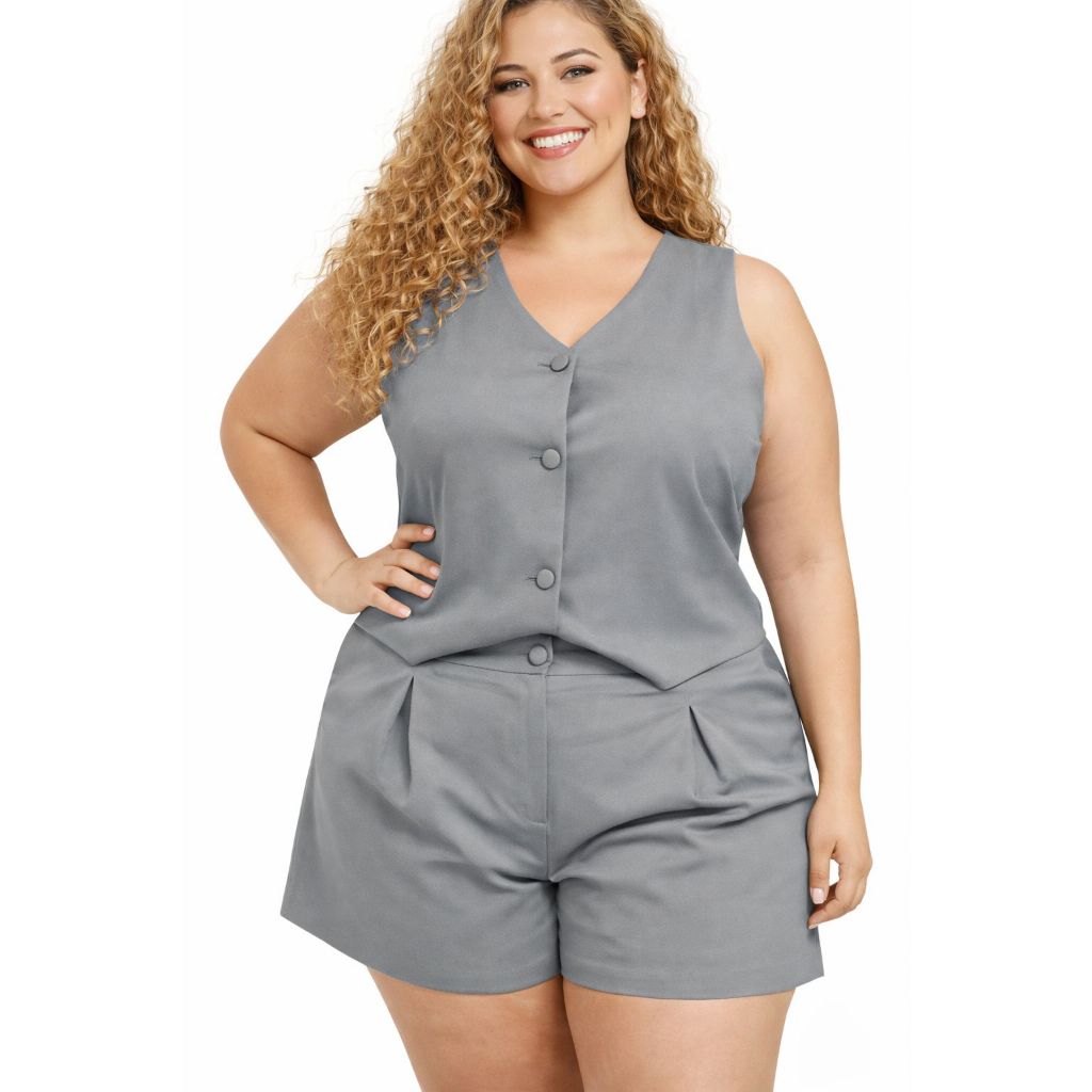 CONJUNTO FEMENINO PLUS SIZE ,ALFAIATARIA PREMIUM ,COLETE+SHORT em Oferta na Shopee