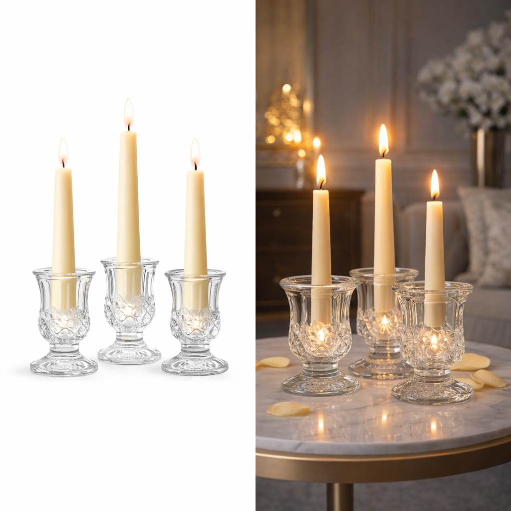 Kit Porta Vela Castiçal De Vidro Resistente  Decoração Festas Eventos em Oferta na Shopee