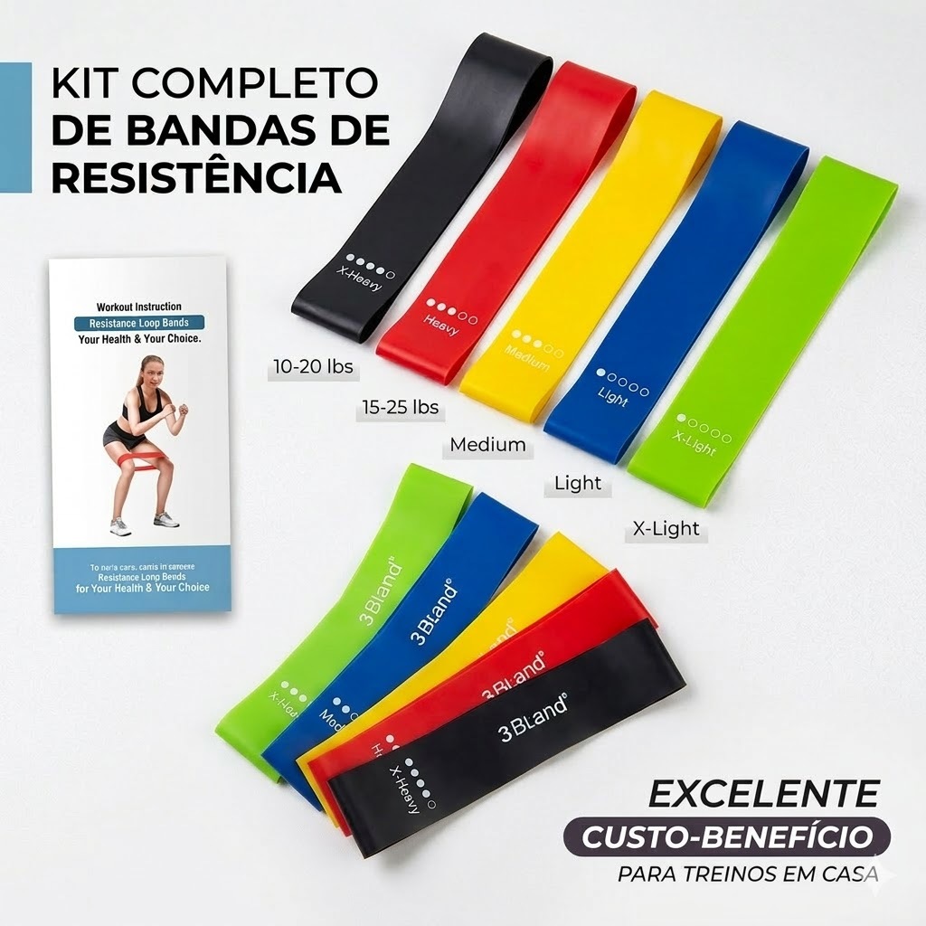 Kit 5 faixas elasticas de resistencia mini band para treino em casa academia yoga e fisioterapia