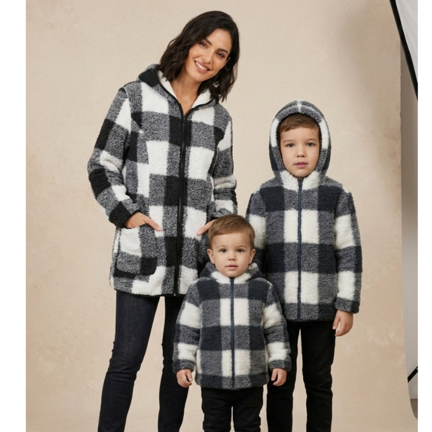 jaqueta xadrez quentinha casaco tedy casaco femenino casaco infantil jaqueta infantil blusa de frio  invierno com touca em Oferta na Shopee