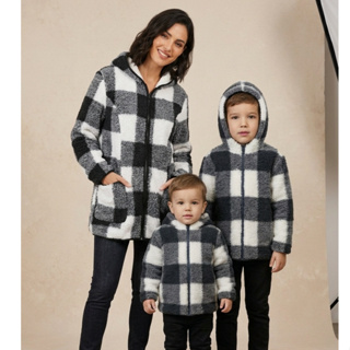 jaqueta xadrez quentinha casaco tedy casaco femenino casaco infantil jaqueta infantil blusa de frio  invierno com touca em Oferta na Shopee