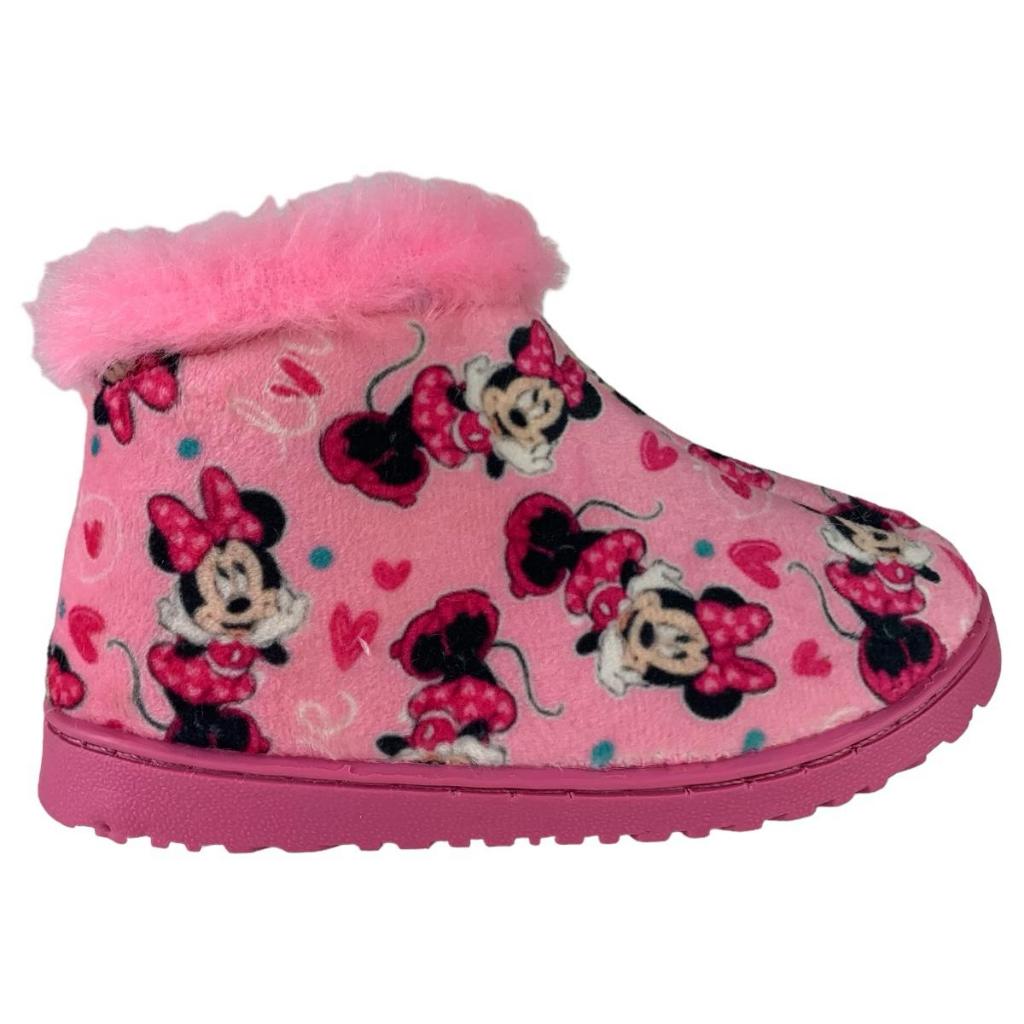 Pantufa Botinha Infantil Menina Minnie Rosa Forrada Com Zíper Conforto