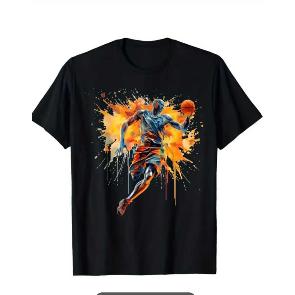 Camiseta 100% algodão casual unissex estampada "Basketball Player" gola redonda ideal para o dia a dia