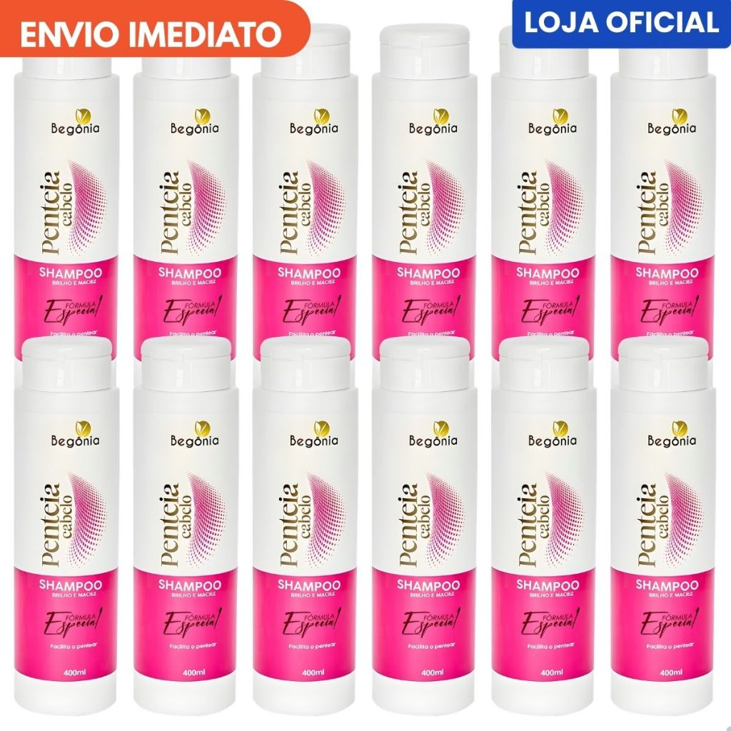 Kit 12 Shampoos Penteia Cabelo 400ml Begônia Cosméticos Maciez Desembaraço