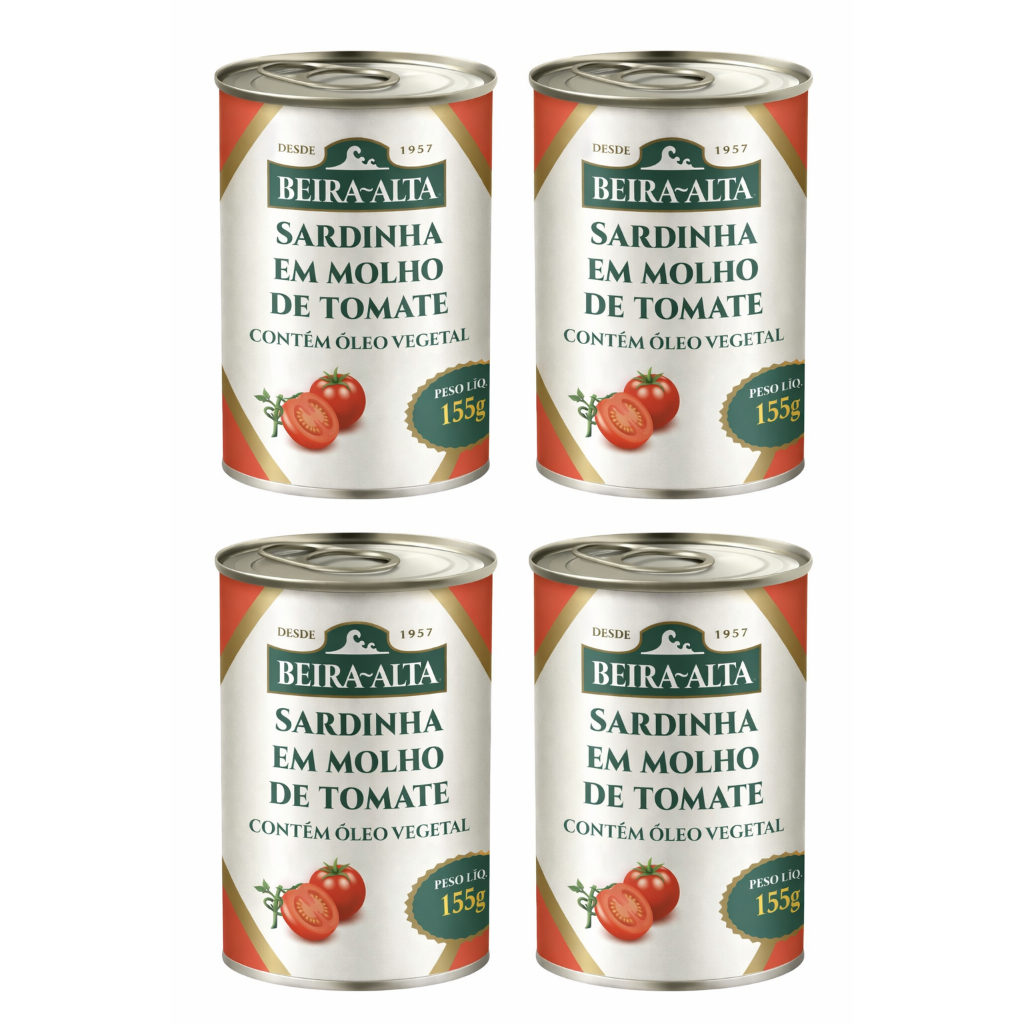 Kit 4 Latas Sardinha Beira-alta Molho Tomate 155g Produto Original Importado